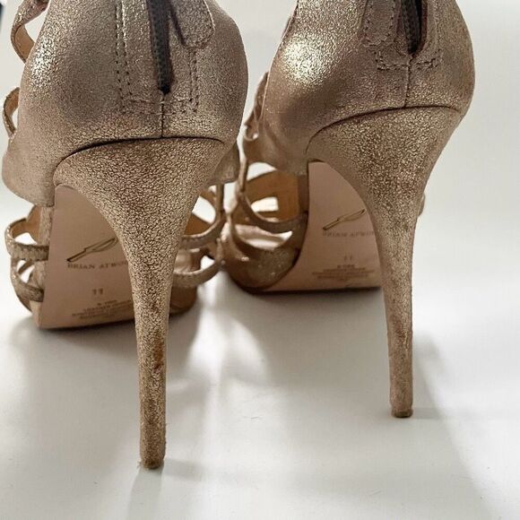 Brian Atwood Tira Metallic Gold Strappy Sandals Size 11 - Picture 4 of 6